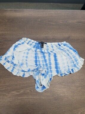 Forever 21 Blue White Tie-Dye Ruffle Hem Pull-On Shorts Womens S